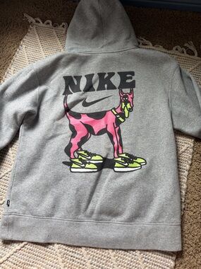 Nike Gray Hoodie with Pink Graphic Dog Print
